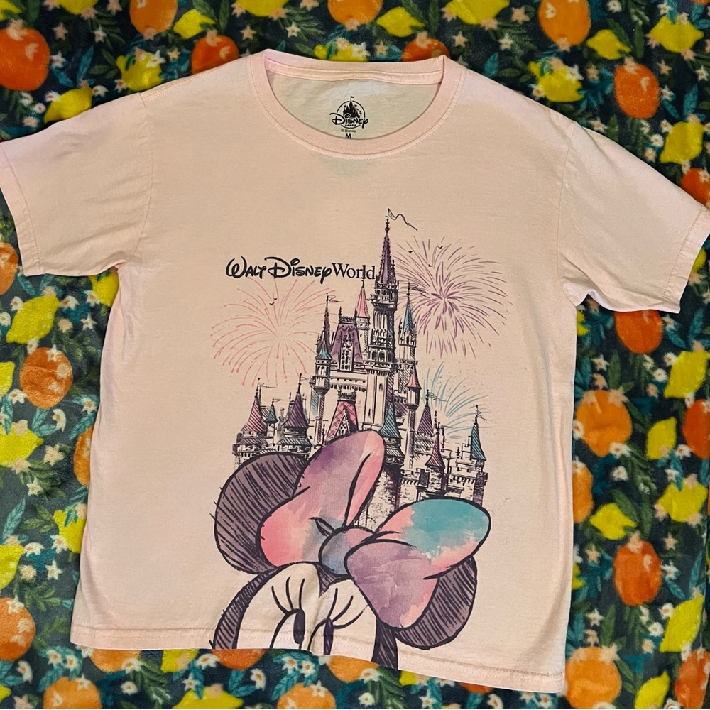 EUC - Disney Parks Kids M Minnie Mouse Castle T-shirt (Pink)